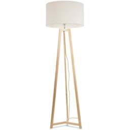 ValueLights Lottie Cream Boucle Drum Shade Natural Wood Tripod LED Floor Lamp - Size: 148 x 45 x 45cm - Wilko