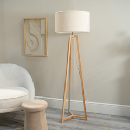 ValueLights Lottie Cream Boucle Drum Shade Natural Wood Tripod LED Floor Lamp - Size: 148 x 45 x 45cm - Wilko - thumbnail 6
