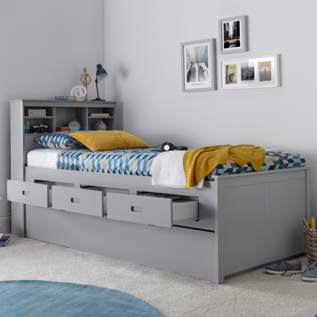 Veera Single Grey Guest Bed and Trundle with Pocket Mattresses - Bedmaster - Wilko - image 1