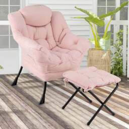 Costway Pink Lazy Chair with Ottoman - Size: Single - Wilko