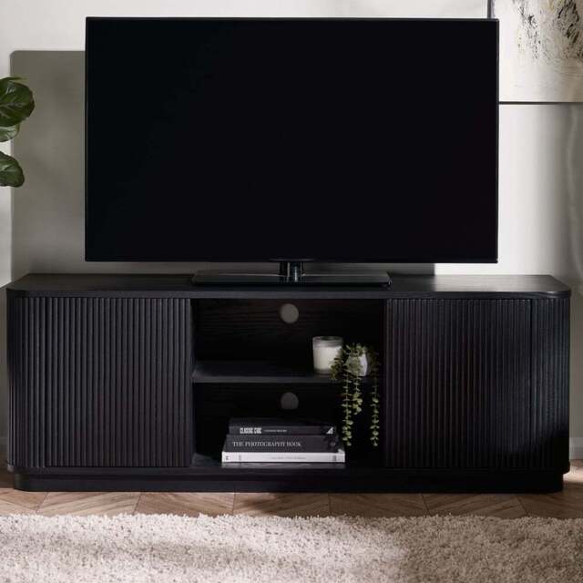 Julian Bowen Louis 2 Door 2 Shelf Black Fluted TV Unit - Size: 53 x 140 x 40cm - Wilko - image 1