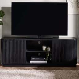 Julian Bowen Louis 2 Door 2 Shelf Black Fluted TV Unit - Size: 53 x 140 x 40cm - Wilko - thumbnail 1