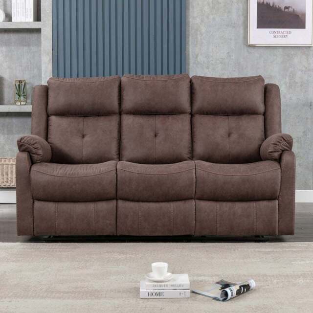 Brooklyn Casey 3 Seater Manual Recliner Sofa - Brown - Wilko - image 1