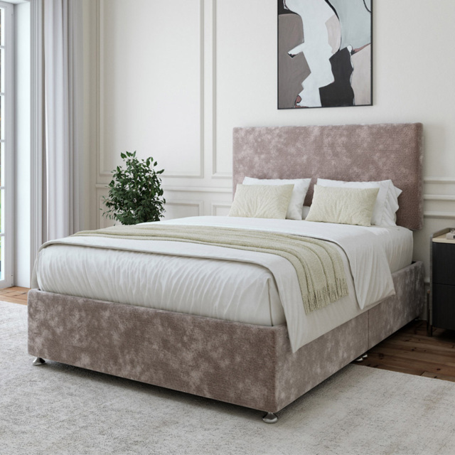 Bedmaster Double Silver Chenille Divan Base with Valencia Headboard - Wilko - image 1
