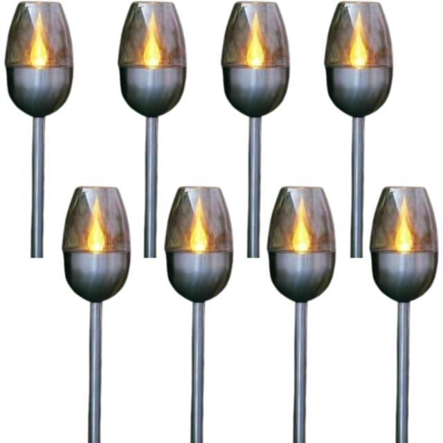 Garden Mile 8 Pack Flame Effect Solar LED Light - Size: 30 x 15 x 15cm - Silver - Wilko - image 1