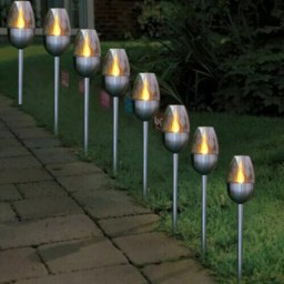 Garden Mile 8 Pack Flame Effect Solar LED Light - Size: 30 x 15 x 15cm - Silver - Wilko - thumbnail 4