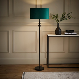 ValueLights Marissa Forest Green Velvet Shade Black Ball LED Floor Lamp - Size: 145 x 45 x 45cm - Wilko - thumbnail 3