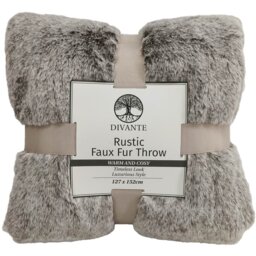 Rustic Faux Fur Throw Grey - Grey - Divante - Wilko - thumbnail 1