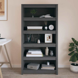 vidaXL 5 Shelf Grey Solid Pine Wood Bookcase - Size: 154 x 80 x 35cm - Wilko - thumbnail 1