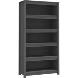 vidaXL 5 Shelf Grey Solid Pine Wood Bookcase - Size: 154 x 80 x 35cm - Wilko - thumbnail 3