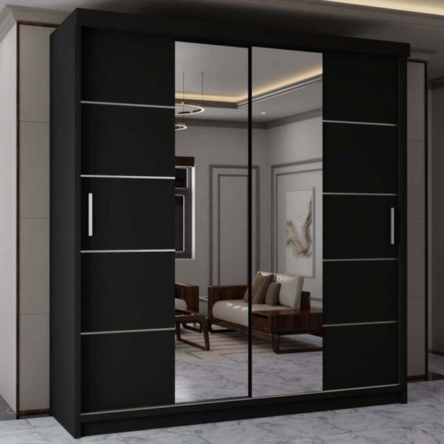 Sliding Wardrobes 4U 2 Sliding Door Black Half Mirrored Wardrobe 120cm - Size: 2 Door - Wilko - image 1