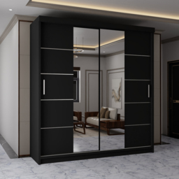 Sliding Wardrobes 4U 2 Sliding Door Black Half Mirrored Wardrobe 120cm - Size: 2 Door - Wilko - thumbnail 5