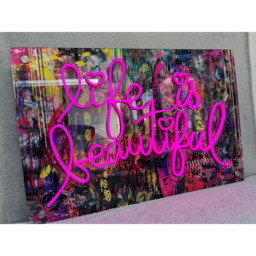 Splashbax Life Is Beautiful Unframed LED Neon Wall Art - Size: 60 x 90 x 7cm - Multi - Wilko - thumbnail 4