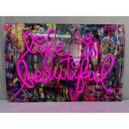 Splashbax Life Is Beautiful Unframed LED Neon Wall Art - Size: 60 x 90 x 7cm - Multi - Wilko - thumbnail 3