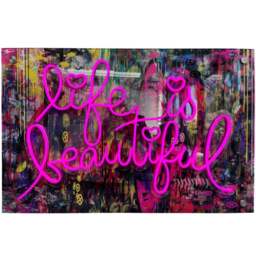 Splashbax Life Is Beautiful Unframed LED Neon Wall Art - Size: 60 x 90 x 7cm - Multi - Wilko