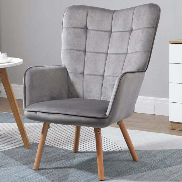 Portland Grey Tufted Wingback Armchair - Size: Single - Wilko - image 1