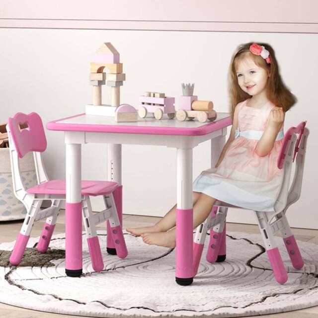 AIYAPLAY 2 Seater Pink Height Adjustable Kids Table and Chair Set - Wilko - image 1