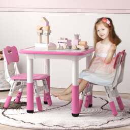 AIYAPLAY 2 Seater Pink Height Adjustable Kids Table and Chair Set - Wilko - thumbnail 1