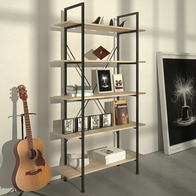 tectake Glasgow 5 Slim Shelf Oak Sonoma Ladder Shelving Unit - Brown - Wilko - image 1