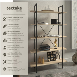 tectake Glasgow 5 Slim Shelf Oak Sonoma Ladder Shelving Unit - Brown - Wilko - thumbnail 7