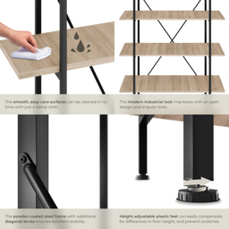 tectake Glasgow 5 Slim Shelf Oak Sonoma Ladder Shelving Unit - Brown - Wilko - thumbnail 6