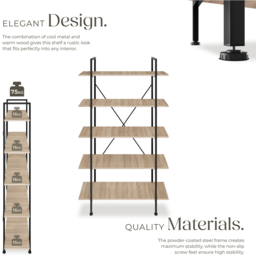 tectake Glasgow 5 Slim Shelf Oak Sonoma Ladder Shelving Unit - Brown - Wilko - thumbnail 4