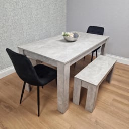 Kosy Koala Rocco 4 Seater Wooden Velvet Dining Bench Set Stone Grey and Black - Wilko - thumbnail 6