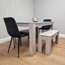 Kosy Koala Rocco 4 Seater Wooden Velvet Dining Bench Set Stone Grey and Black - Wilko - thumbnail 5