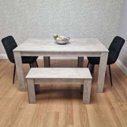 Kosy Koala Rocco 4 Seater Wooden Velvet Dining Bench Set Stone Grey and Black - Wilko