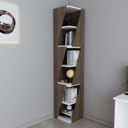 Decorotika Arrow 6 Shelf Walnut White Corner Bookcase - Size: 165 x 31.8 x 31.8cm - Multi - Wilko