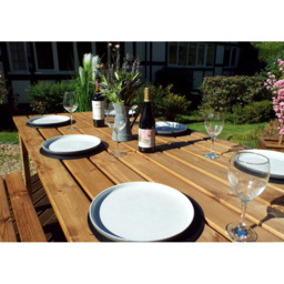 Charles Taylor Solid Wood 6 Seater Rectangular Outdoor Dining Bench Set with Brown Cushions - Wilko - thumbnail 5