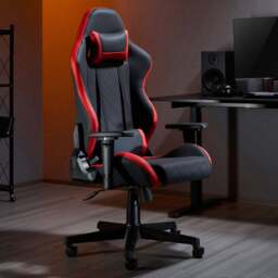 TTAP Monaco Black and Red Faux Leather Swivel Gaming Chair - Size: 133.5 x 70 x 70cm - Wilko