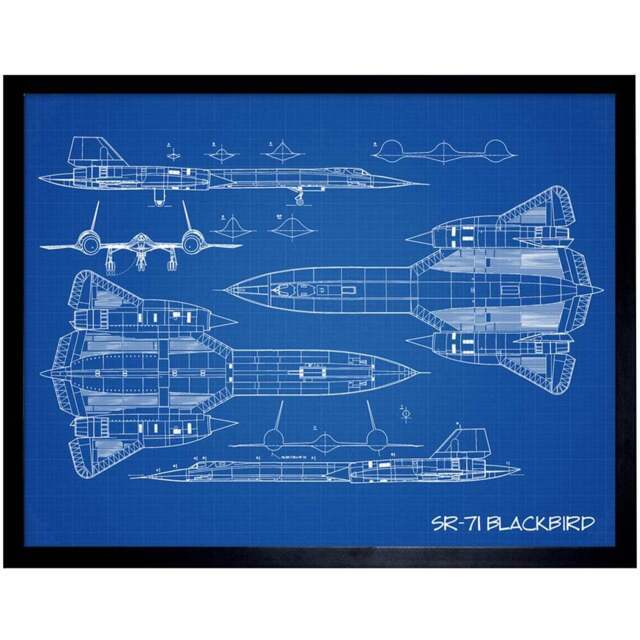 Artery8 US Aircraft SR-71 Blackbird Habu Spy Plane Blueprint Plan Framed Wall Art Print 30 x 41cm - Size: 43.3 x 33.3 x 1.5cm - Wilko - image 1