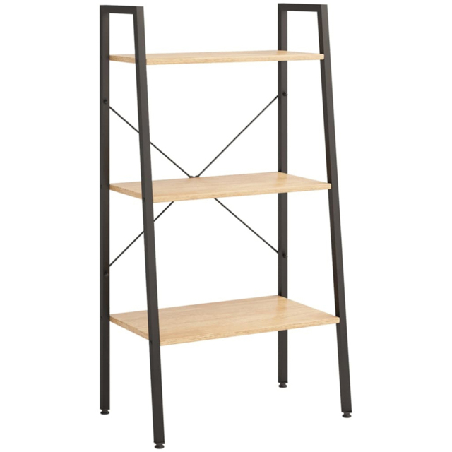 vidaXL 3 Shelf Light Brown and Black Standing Shelf - Size: 70 x 90 x 40cm - Wilko - image 1