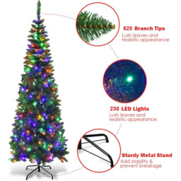 Shatchi Multicolour LED Pre-Lit Artificial Pencil Christmas Tree 7ft - Green - Wilko - thumbnail 7