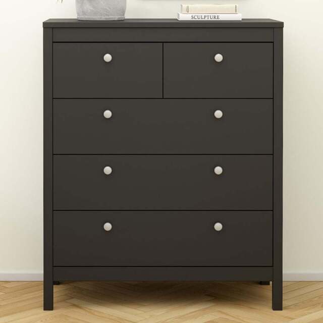 Florence Madrid 5 Drawer Matt Black Chest of Drawers - Wilko - image 1