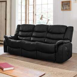 Almeira 3 Seater Black Bonded Leather Recliner Sofa - Artemis Home - Wilko