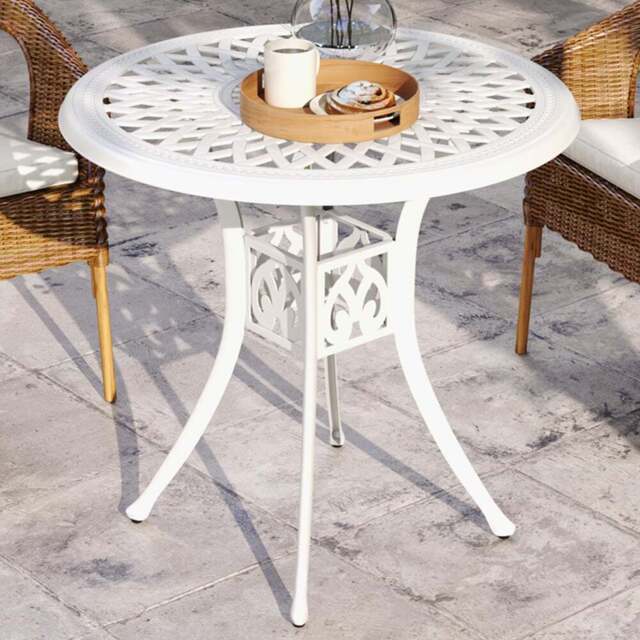 Outsunny Round Garden Dining Table with Parasol Hole White - Size: 74 x 78 x 78cm - Wilko - image 1