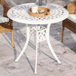Outsunny Round Garden Dining Table with Parasol Hole White - Size: 74 x 78 x 78cm - Wilko - thumbnail 1