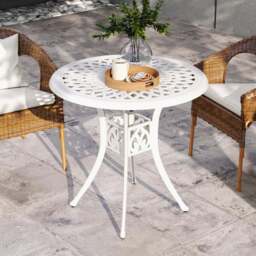 Outsunny Round Garden Dining Table with Parasol Hole White - Size: 74 x 78 x 78cm - Wilko - thumbnail 5