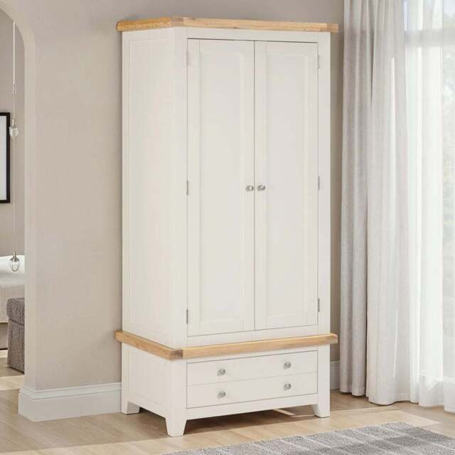 Seconique Windsor 2 Door Single Drawer Ivory and Oak Wardrobe - Size: 2 Door, Single Drawer - Ivory/Oak - Wilko - image 1