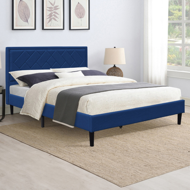 Brooklyn King Size Blue Padded Headboard Bed Frame - Wilko - image 1
