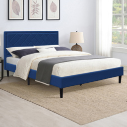 Brooklyn King Size Blue Padded Headboard Bed Frame - Wilko