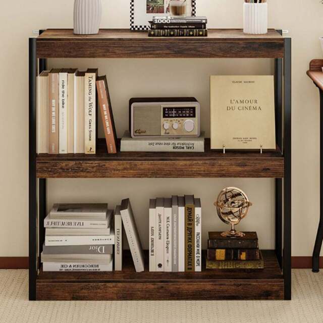 Costway 3 Tier Rustic Brown Wooden Bookcase with Dual Anti Tipping Kits - Size: 90 x 39 x 90cm - Wilko - image 1