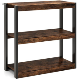 Costway 3 Tier Rustic Brown Wooden Bookcase with Dual Anti Tipping Kits - Size: 90 x 39 x 90cm - Wilko - thumbnail 3