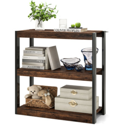 Costway 3 Tier Rustic Brown Wooden Bookcase with Dual Anti Tipping Kits - Size: 90 x 39 x 90cm - Wilko - thumbnail 4