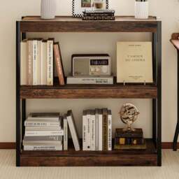 Costway 3 Tier Rustic Brown Wooden Bookcase with Dual Anti Tipping Kits - Size: 90 x 39 x 90cm - Wilko