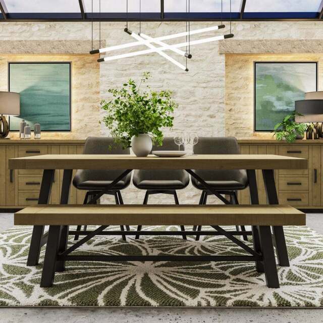 FWStyle Lowry Industrial Dining Table 2m - Brown - Wilko - image 1
