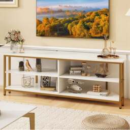 Costway 4 Shelf White Corner TV Unit with AC Outlet - Size: 151 x 50 x 12cm - Wilko