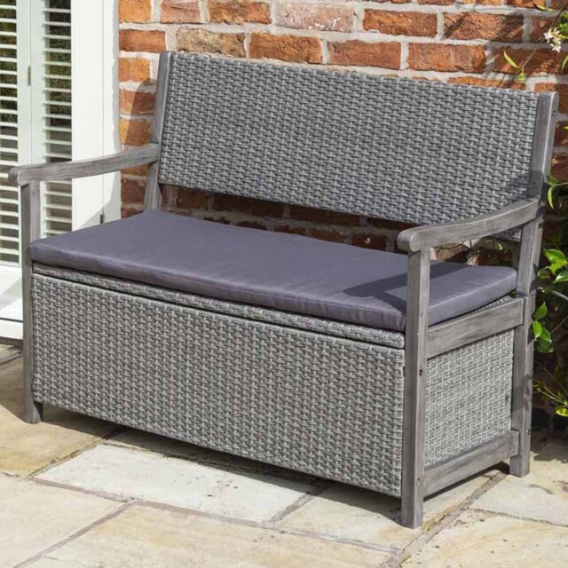 Rowlinson Alderley Rattan Storage Bench - Size: 90 x 120 x 60cm - Grey - Wilko - image 1